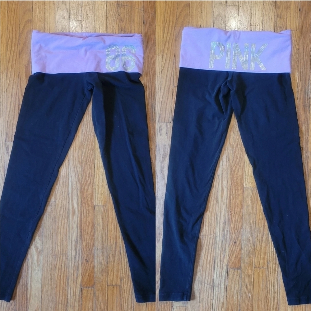 Y2K Victoria's Secret PINK VS Vintage Foldover Yoga Pants XS Pink Bling 86